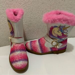 Girls Unicorn Glitter Boots with Faux Fur Trim By Liv and Mia 4Y